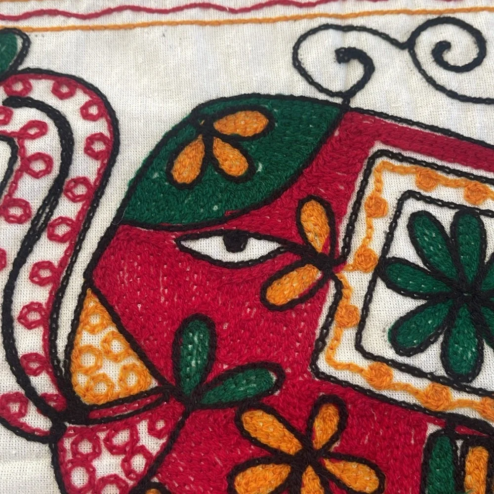 Colorful Elephant Embroidered Pillow Cover/ India made